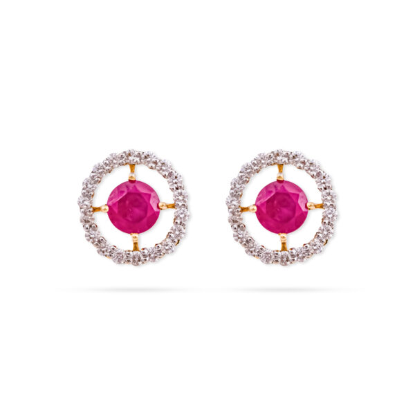 Ruby Halo Diamond Earrings - 18K Jewellery