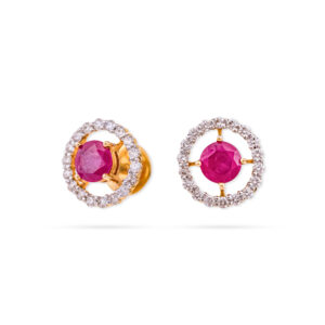 Ruby Halo Diamond Earrings - 18K Jewellery
