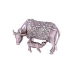 Antique Kamdhenu Cow with Calf Figurine- 925 Sterling Silver