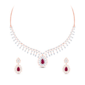 Royal Ruby Drop Diamond Set - 18K Jewellery