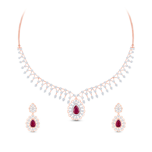 Royal Ruby Drop Diamond Set - 18K Jewellery