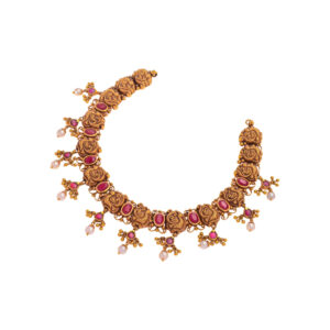 Regal Pearl and Stone Gold Choker - 22K Jewellery