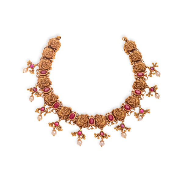 Regal Pearl and Stone Gold Choker - 22K Jewellery