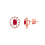 CRIMSON BLOSSOM HALO DIAMOND STUDS - 18K JEWELLERY