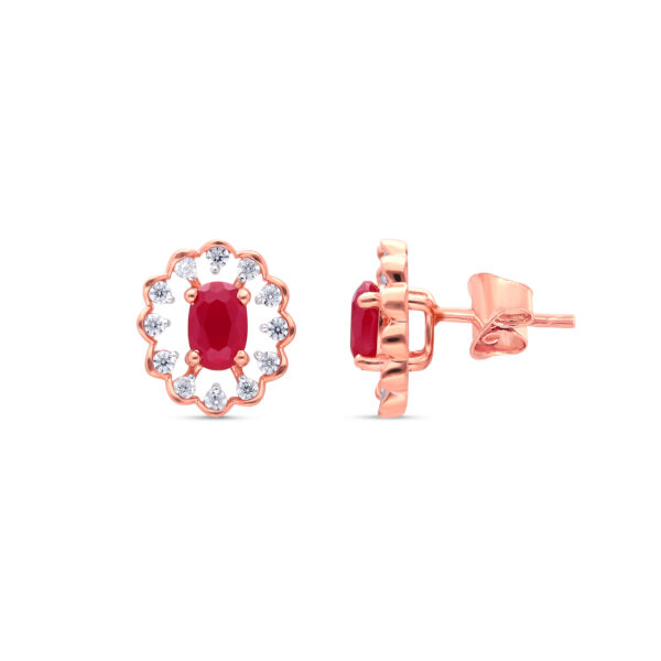Crimson Blossom Halo Diamond Studs - 18K Jewellery