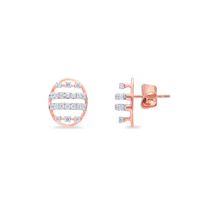 Diamond Stripes Oval Studs - 18K Jewellery