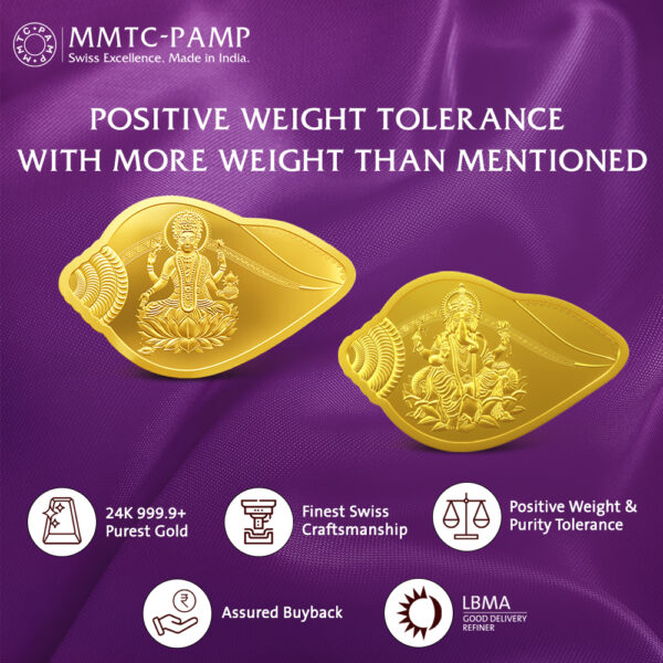 MMTC PAMP 24k (999.9) SHANKH LAXMI GANESH 10GM Gold Coin