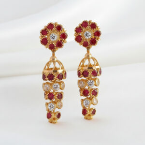 Crimson Jharokha Drop Gold Earrings - 22K Jewellery