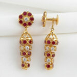 Crimson Jharokha Drop Gold Earrings - 22K Jewellery