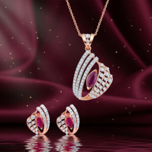 Crimson Ripple Diamond Pendant Set - 18K Jewellery