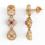 Crimson Lattice Drop Gold Earrings - 22K Jewellery