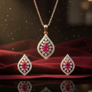 Velvet Crimson Diamond Pendant Set - 18K Jewellery