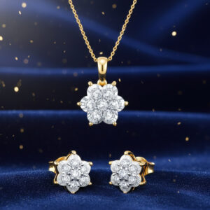Floral Frost Sparkle Diamond Pendant Set - 18K Jewellery