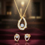Golden Teardrop Sparkle Diamond Pendant Set - 18K Jewellery