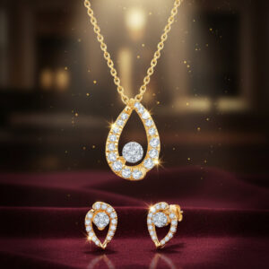 Golden Teardrop Sparkle Diamond Pendant Set - 18K Jewellery