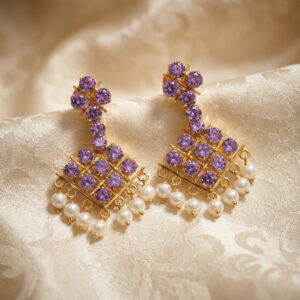 Purple Royale Pearl Gold Earrings - 22K Jewellery