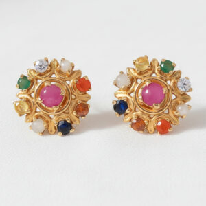 Navratna Bloom Gold Earrings - 22K Jewellery