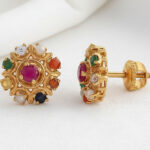 Navratna Bloom Gold Earrings - 22K Jewellery