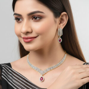 Crimson Dewdrop Diamond Set - 18K Jewellery