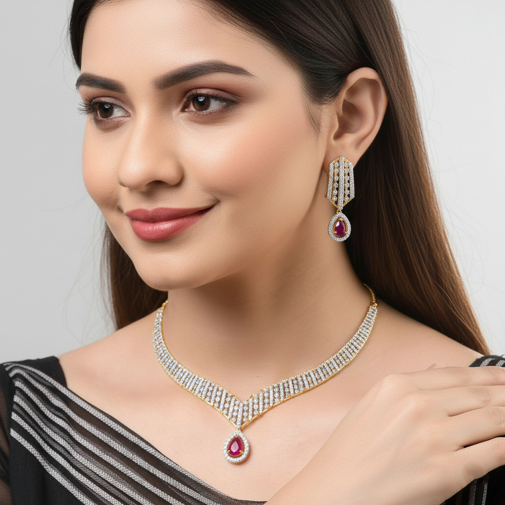 Crimson Dewdrop Diamond Set - 18K Jewellery Crimson Dewdrop Diamond Set - 18K Jewellery