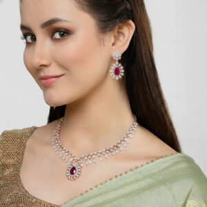 Royal Ruby Drop Diamond Set - 18K Jewellery