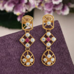 Crimson Lattice Drop Gold Earrings - 22K Jewellery