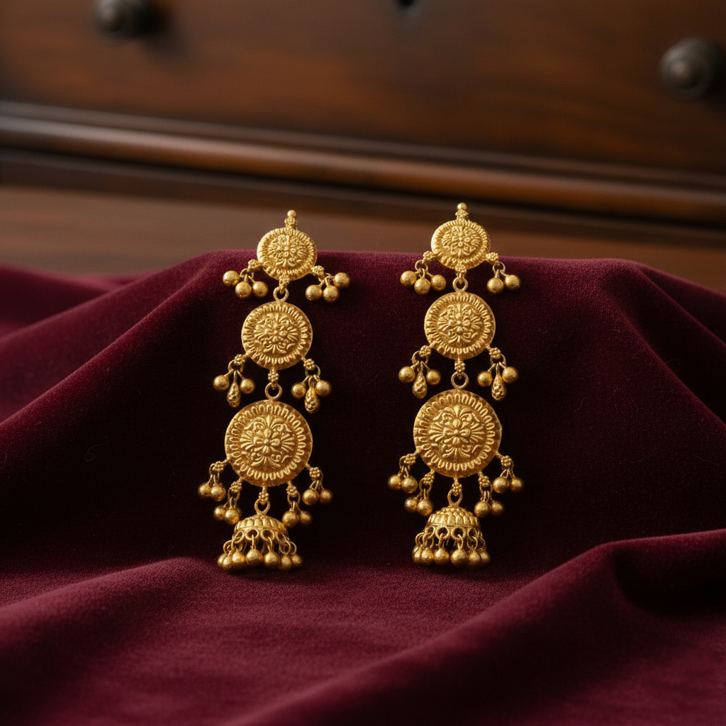 Rajvanshi Cascade Gold Earrings - 22K Jewellery Rajvanshi Cascade Gold Earrings - 22K Jewellery