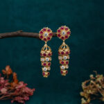 Crimson Jharokha Drop Gold Earrings - 22K Jewellery