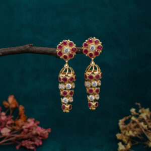 Crimson Jharokha Drop Gold Earrings - 22K Jewellery