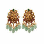 Aqua Drop Temple Gold Earrings - 22K Jewellery