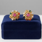 Navratna Bloom Gold Earrings - 22K Jewellery