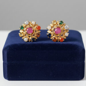 Navratna Bloom Gold Earrings - 22K Jewellery