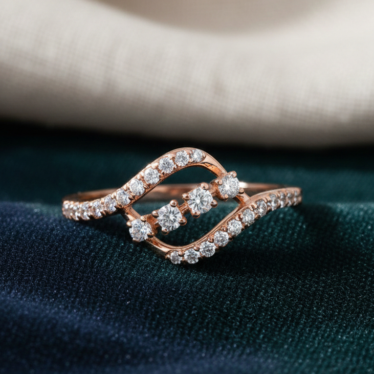 ROSE GOLD WAVE DIAMOND RING - 18K JEWELLERY ROSE GOLD WAVE DIAMOND RING - 18K JEWELLERY