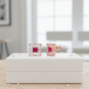 SCARLET SQUARE HALO DIAMOND STUDS - 18K JEWELLERY