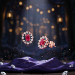 CRIMSON BLOSSOM HALO DIAMOND STUDS - 18K JEWELLERY