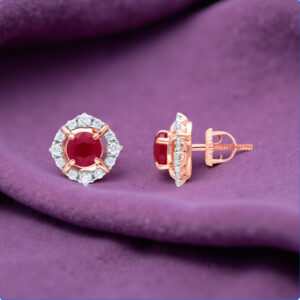 CRIMSON ROUND DIAMOND STUDS - 18K JEWELLERY