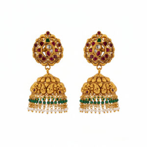 NAVRATNA RAJSI GOLD JHUMKAS- 22K JEWELLERY