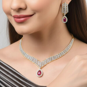 Crimson Dewdrop Diamond Set - 18K Jewellery