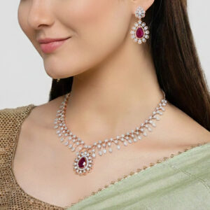 Royal Ruby Drop Diamond Set - 18K Jewellery