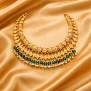 Gold 22kt Necklace with Natural Green Stones