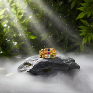 NAVARATNA AURA MEN'S GOLD RING - 22K JEWELLERY