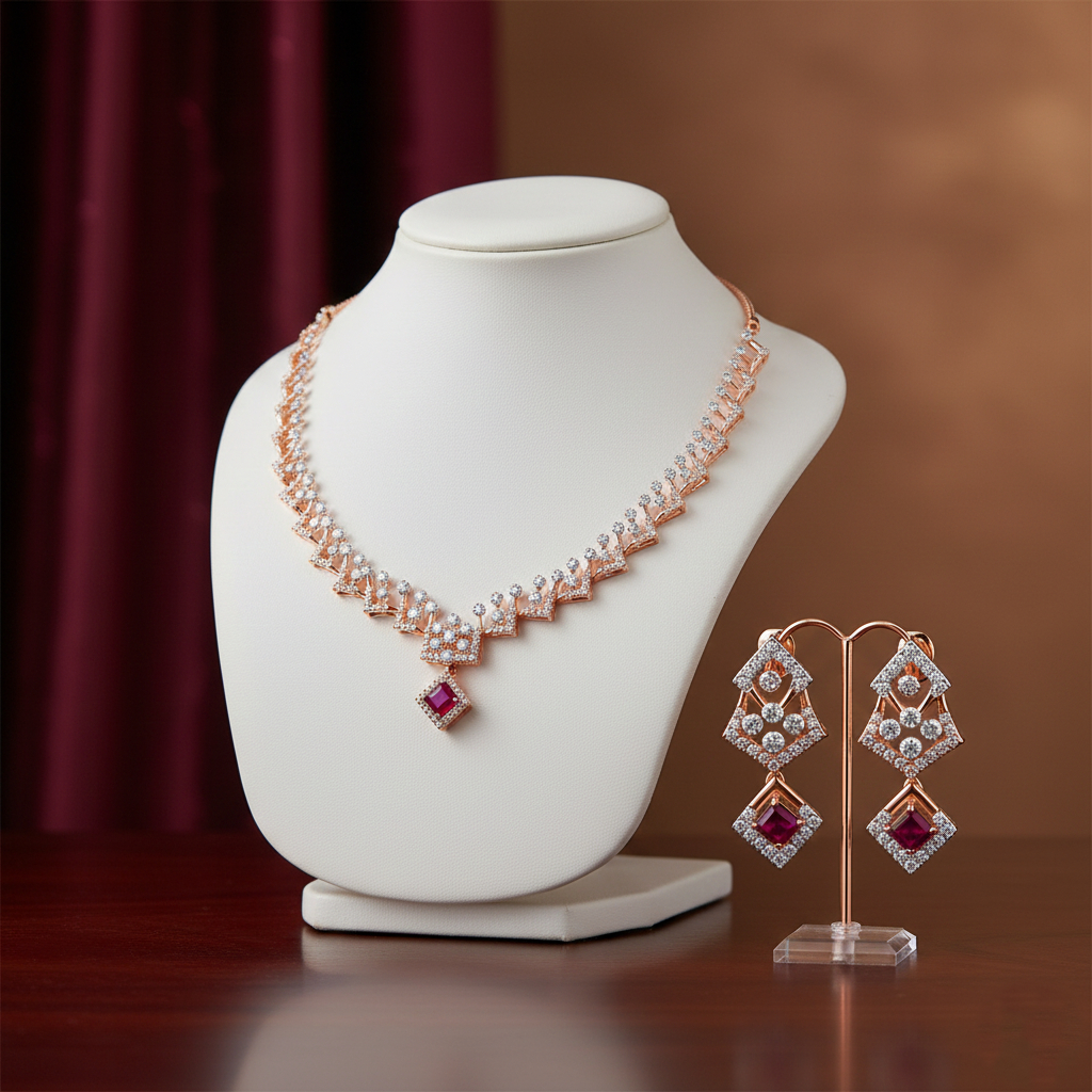 Red Velvet Elegance Diamond Set- 18K Jewellery Red Velvet Elegance Diamond Set- 18K Jewellery