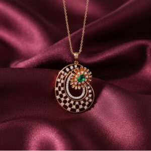 Flora Mesh Circle Diamond Pendant with Chain - 18K Jewellery