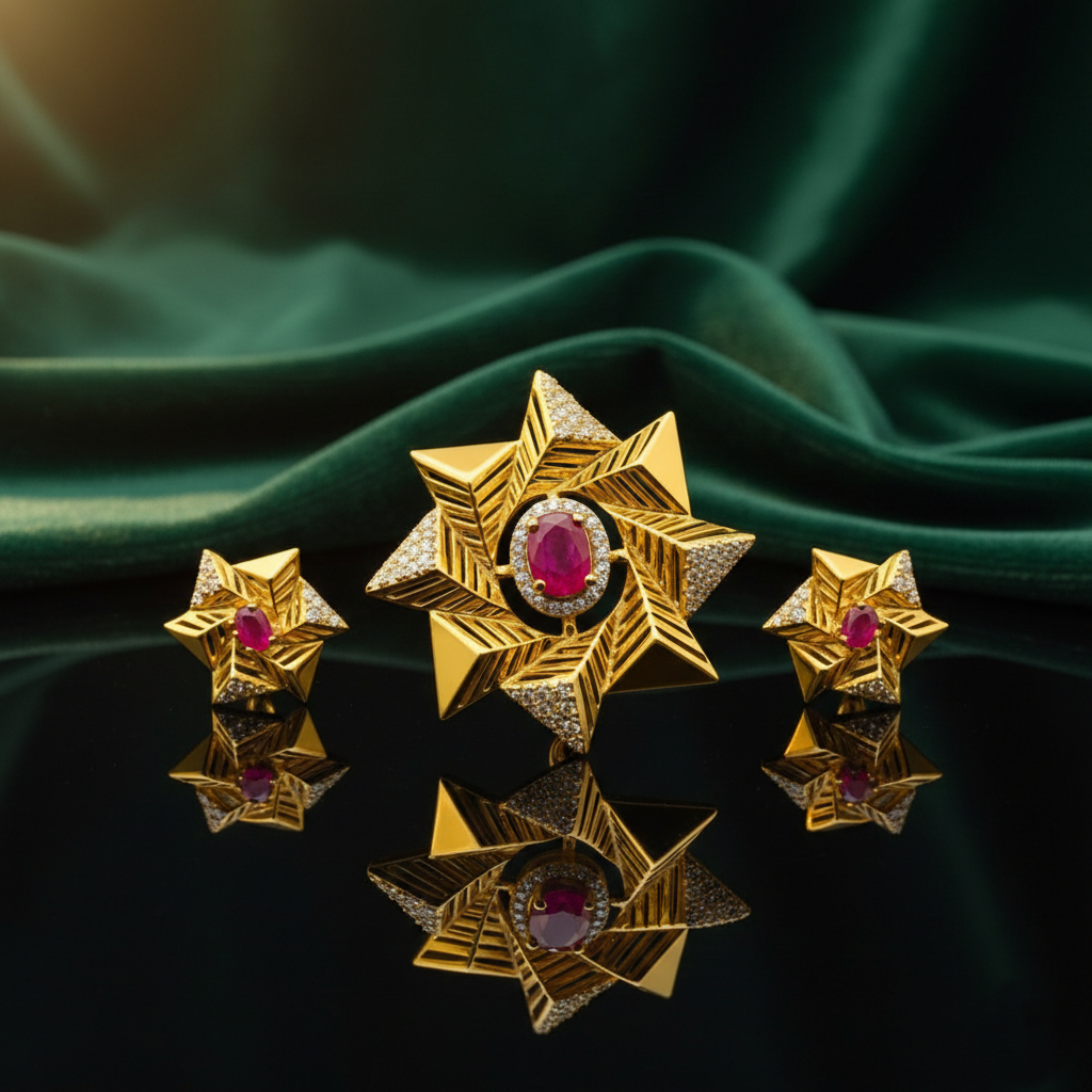 SURYA TARA GOLD PENDANT SET - 22K JEWELLERY SURYA TARA GOLD PENDANT SET - 22K JEWELLERY