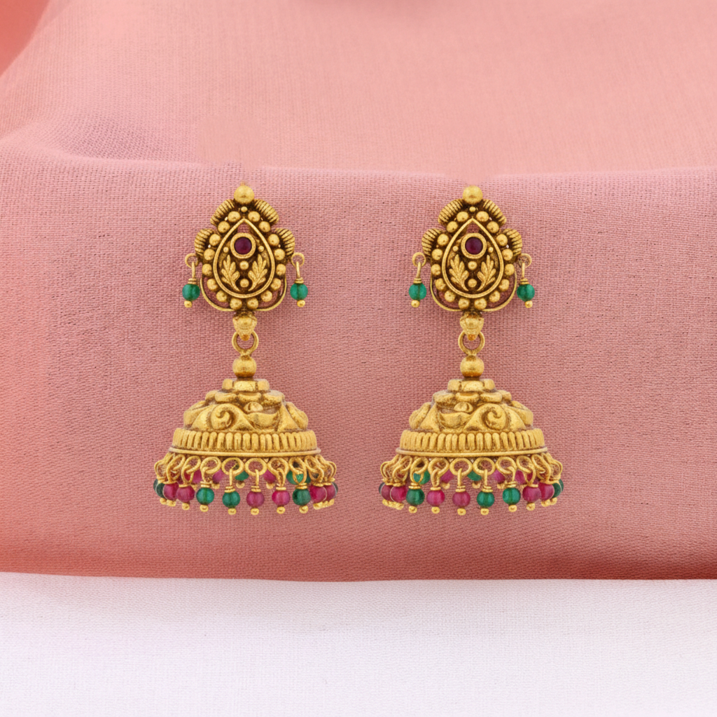 RANGIKA TEMPLE GOLD JHUMKAS- 22K JEWELLERY RANGIKA TEMPLE GOLD JHUMKAS- 22K JEWELLERY