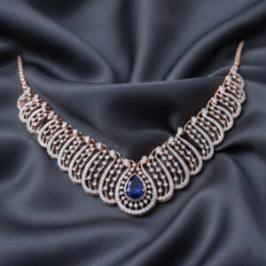 Elegant Diamond Necklace with Blue Stone