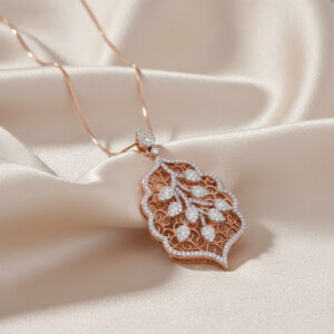 Leaf Whisper Diamond Pendant with Chain - 18K Jewellery