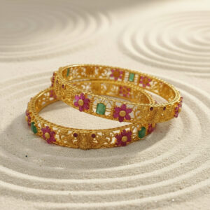 FLORAL FILIGREE GOLD BANGLES - 22K JEWELLERY