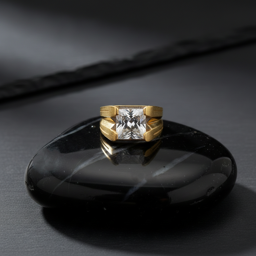 WHITE RADIANCE MEN'S GOLD RING - 22K JEWELLERY WHITE RADIANCE MEN'S GOLD RING - 22K JEWELLERY