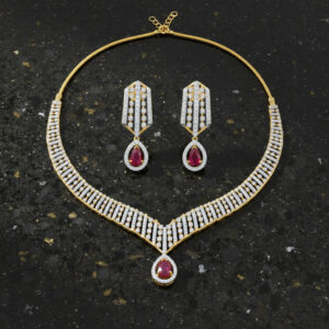 Crimson Dewdrop Diamond Set - 18K Jewellery